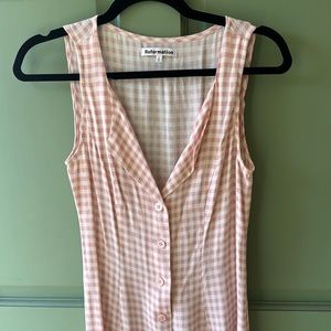 Pink and white reformation checkered button up dress